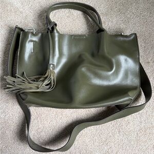 Olive Green Leather Tote with Tassel